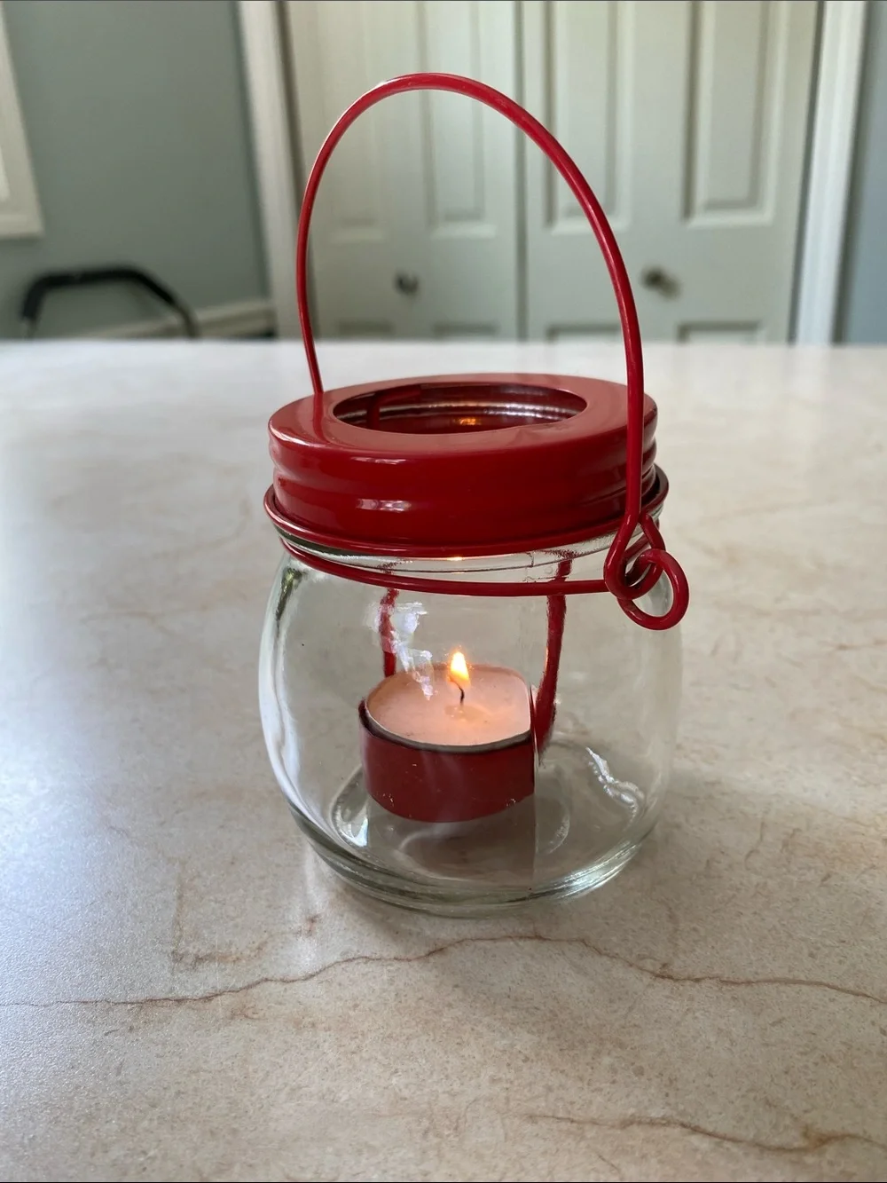VINTAGE Red Glass Hanging Tea Light Lantern